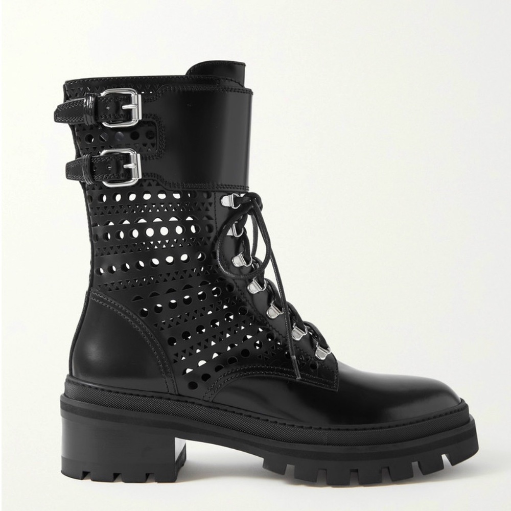ALAÏA BUCKLED LASER CUT LEATHER BOOT